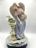 Vintage Hand Painted Porcelain Angel Figurine With Dove Sculptured Flowers & Basket 12" tall