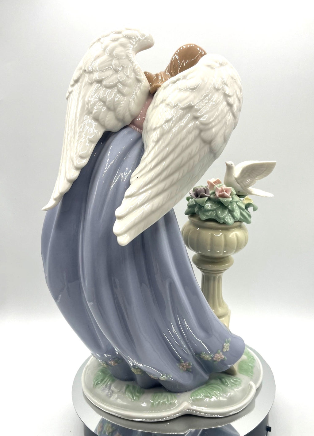 Vintage Hand Painted Porcelain Angel Figurine With Dove Sculptured Flowers & Basket 12" tall