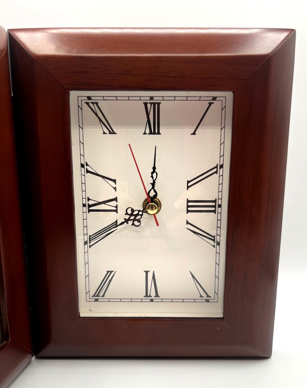 Dual-Sided Wooden Desk Clock Picture Frame With Wildlife Art And Roman Numerals