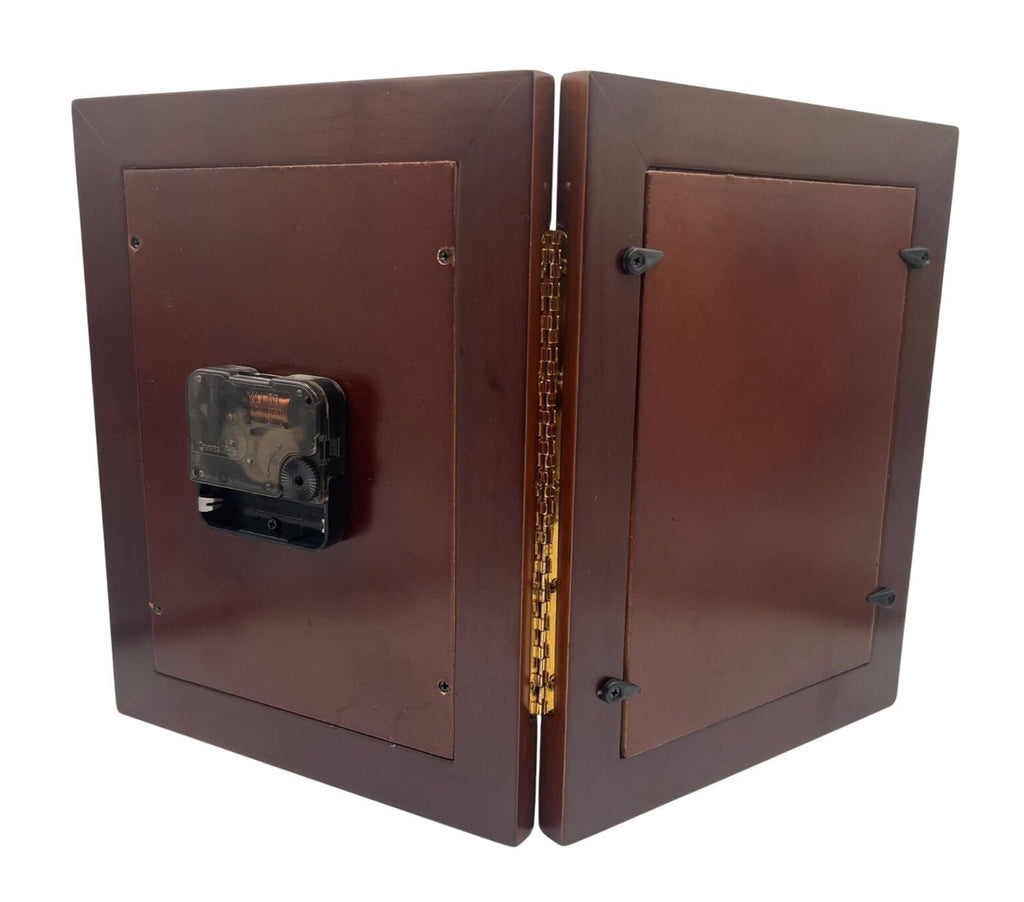 Dual-Sided Wooden Desk Clock Picture Frame With Wildlife Art And Roman Numerals