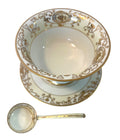 Antique Nippon Hand-Painted Porcelain Sauce Bowl Set - Bowl Underplate & Ladle Gold Filigree Design