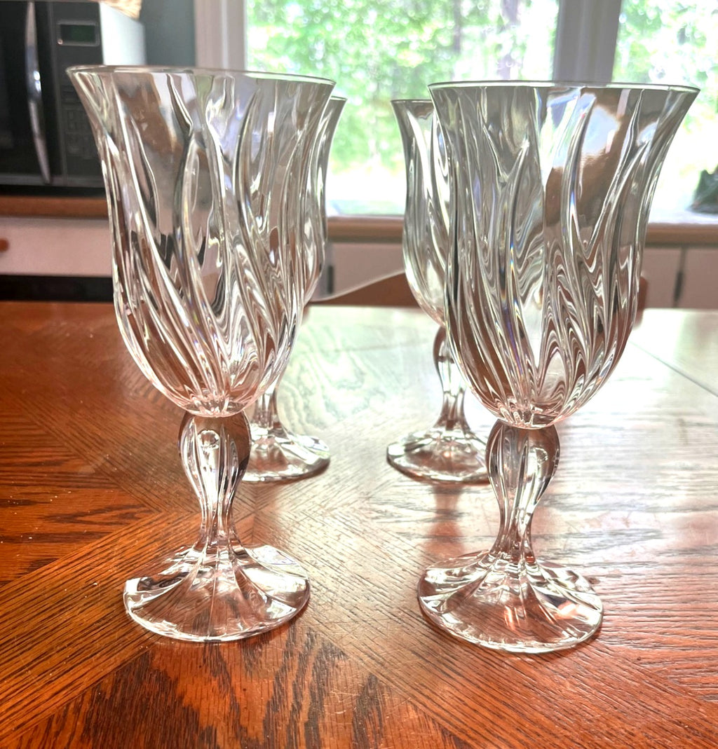 Oneida Crystal Afterglow Pattern Water Goblets Made in Germany Set Of 4 7.5" tall