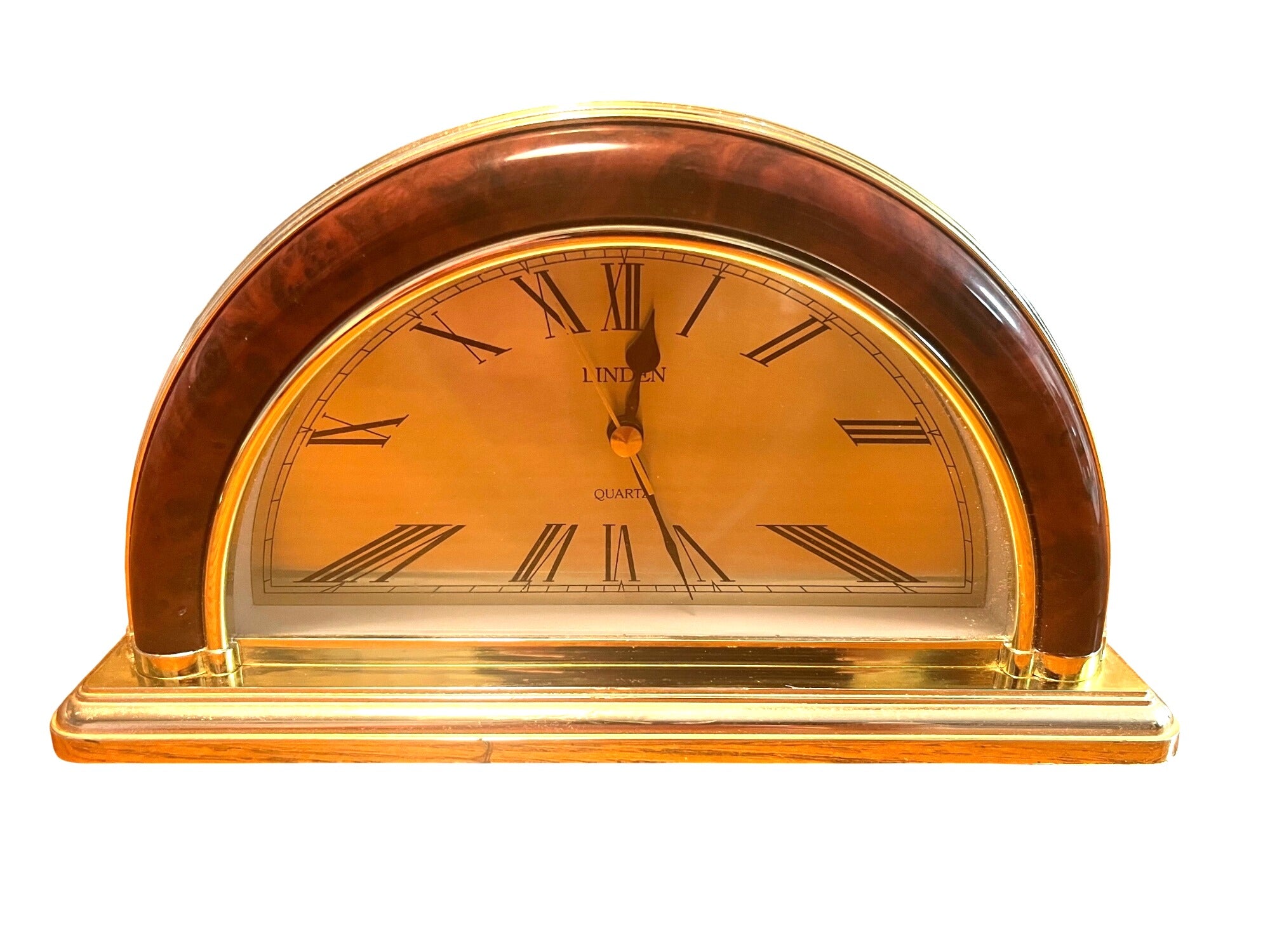 Vintage Linden Desk Clock With Roman Numerals & Brass Look Finish