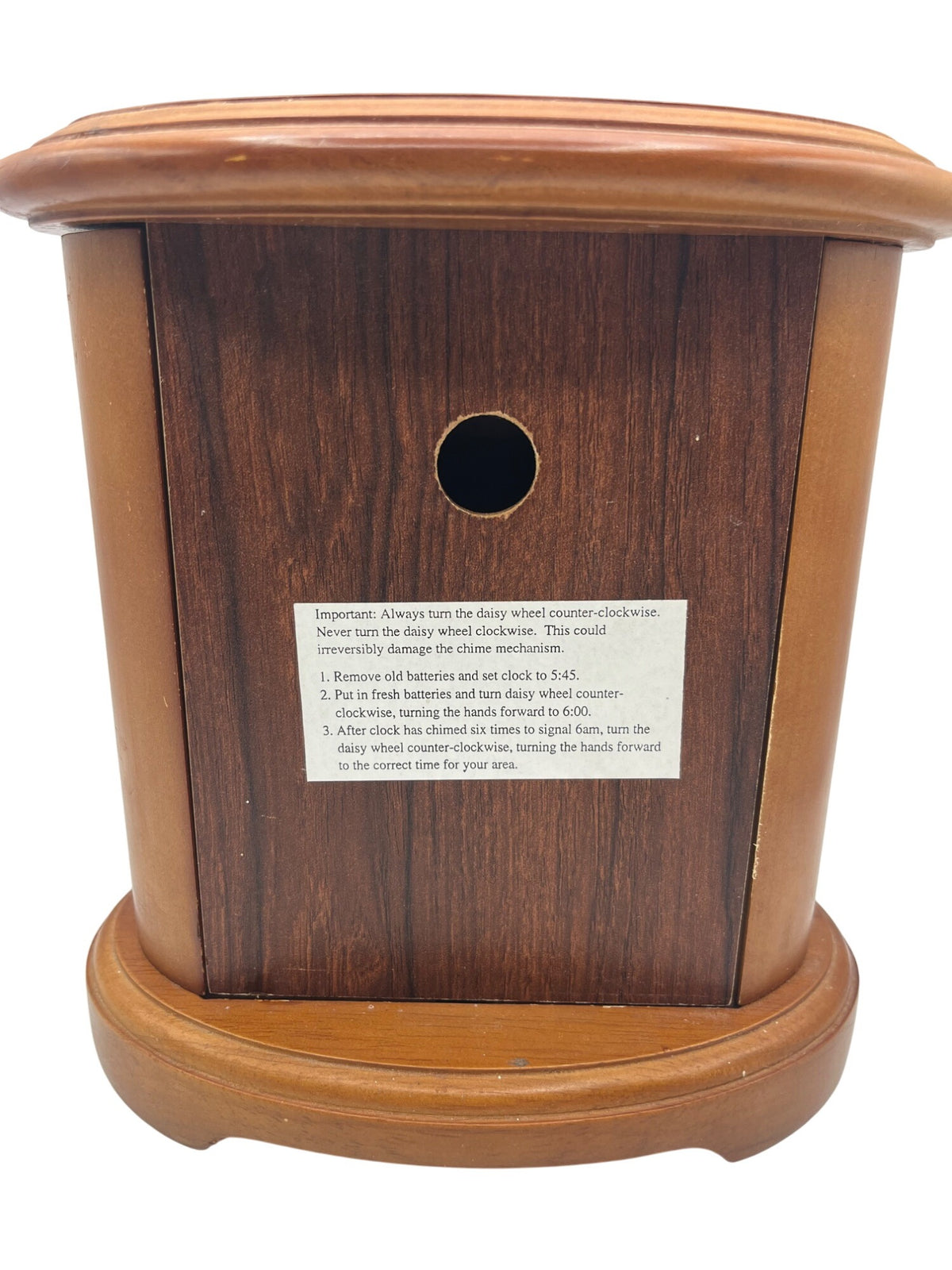 Treasure Every Moment 2000 Wooden Oval Table Clock With Gold & Black Face Vintage-Inspired Home Decor. Chime needs repair. 8.5 tall