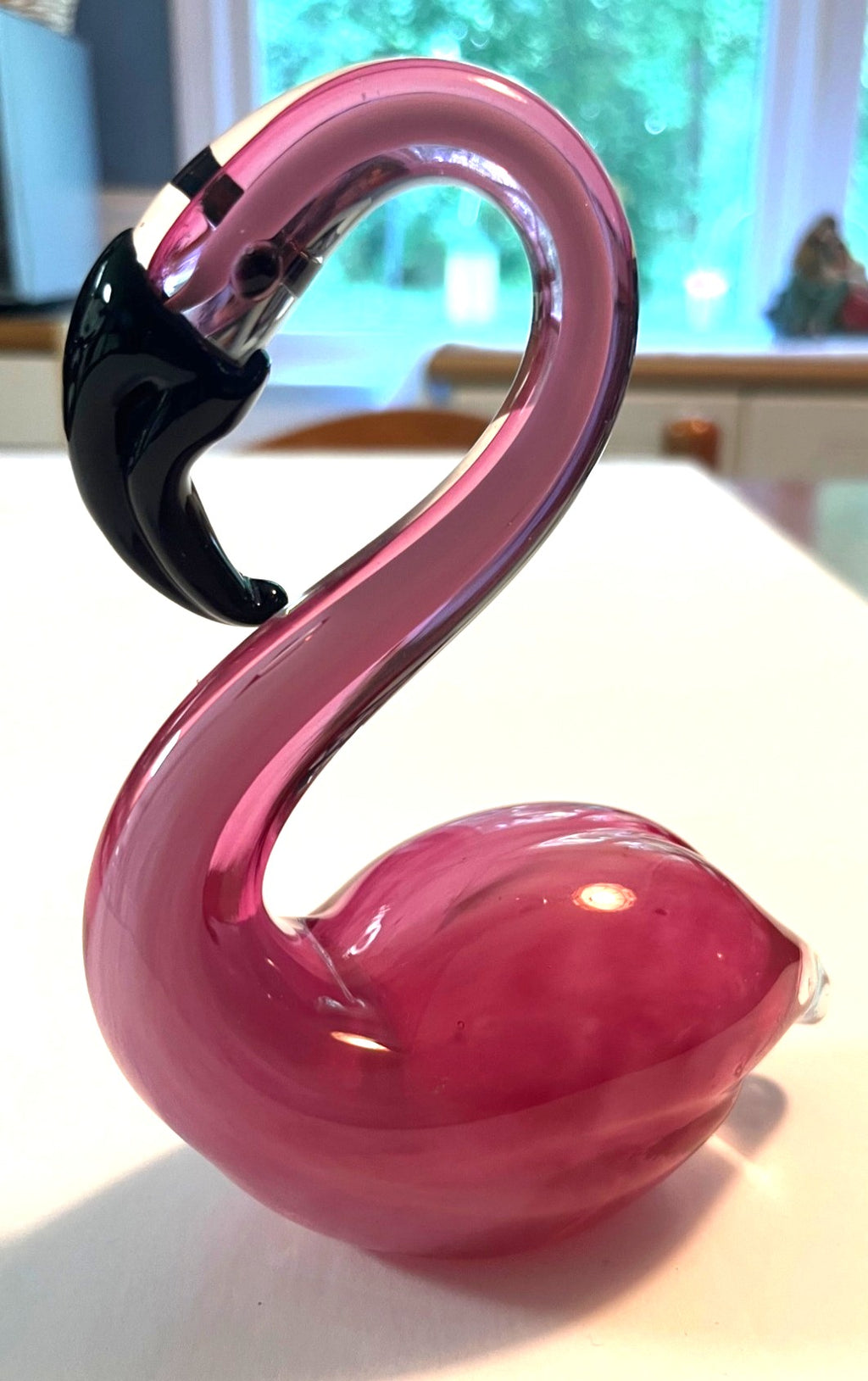 Handblown Art Glass Flamingo Sculpture Pink & Black 6" tall