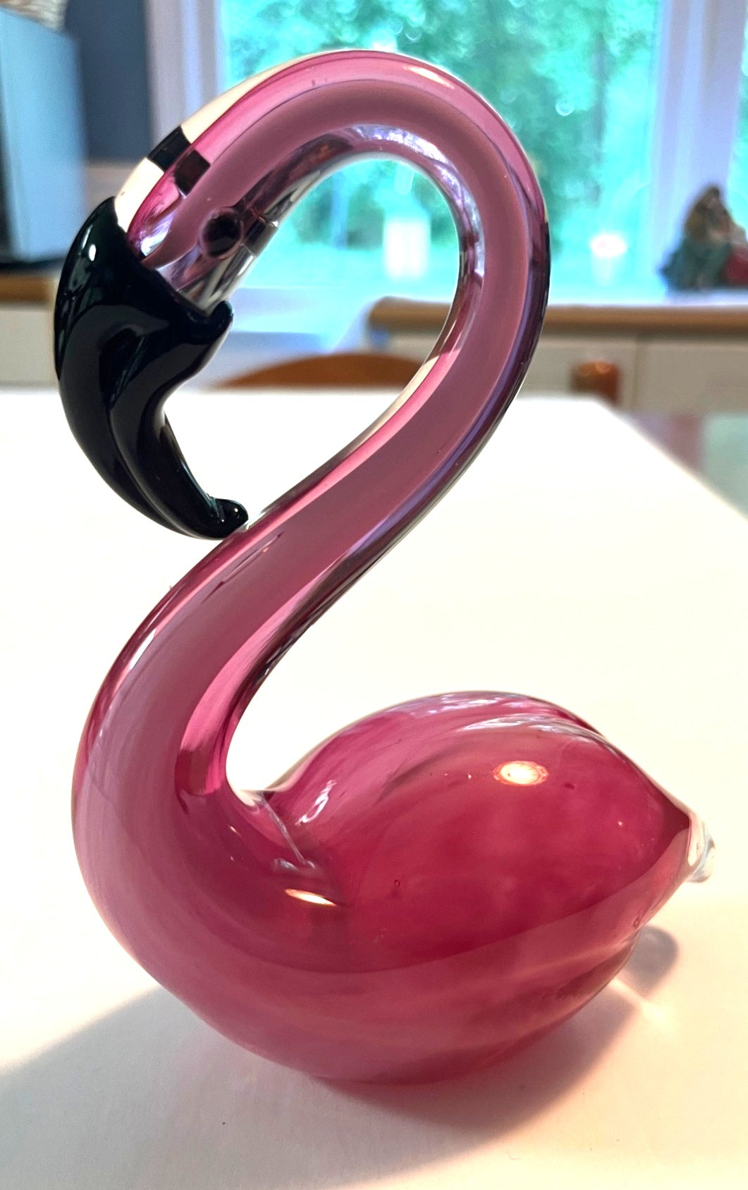 Handblown Art Glass Flamingo Sculpture Pink & Black 6" tall
