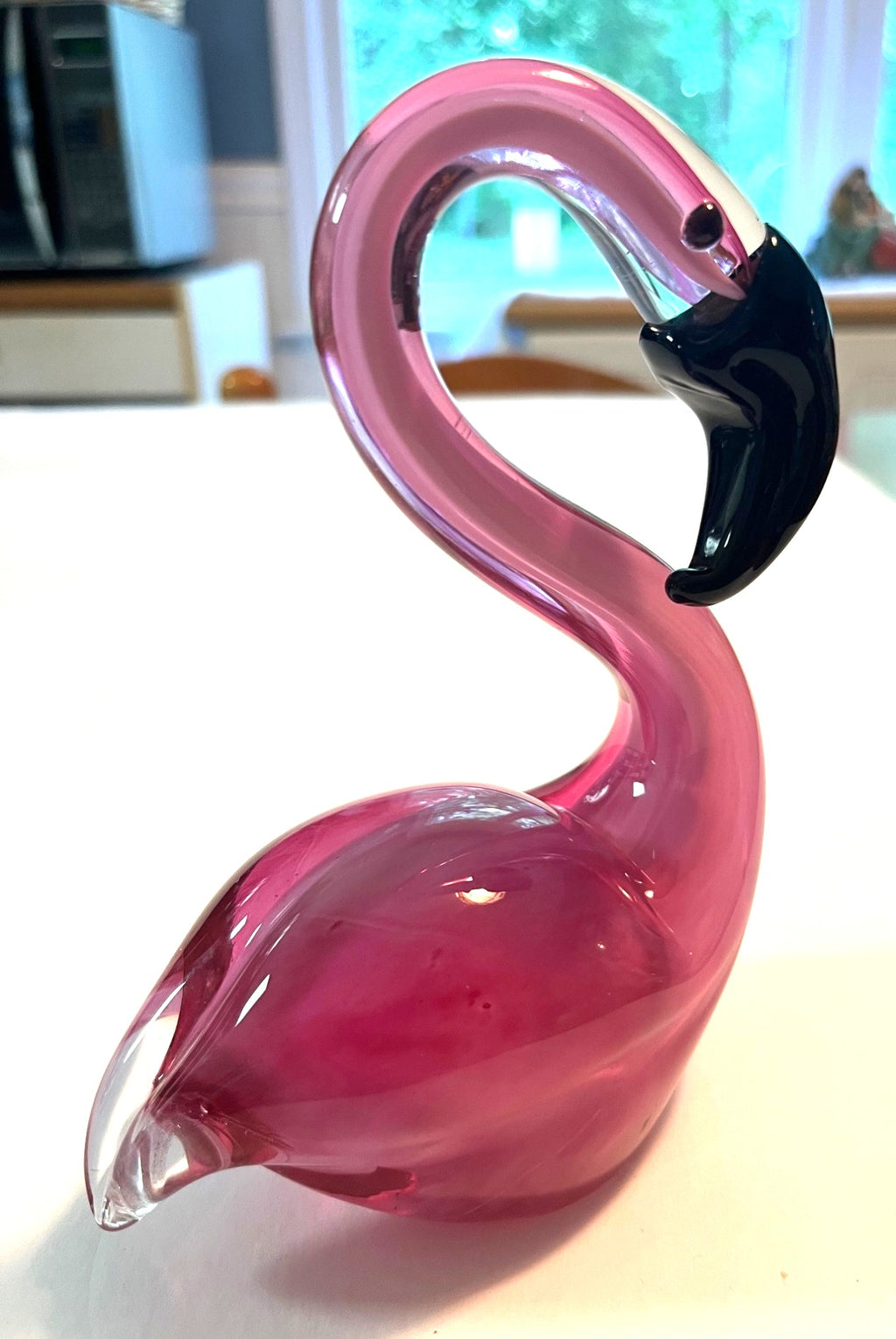 Handblown Art Glass Flamingo Sculpture Pink & Black 6" tall