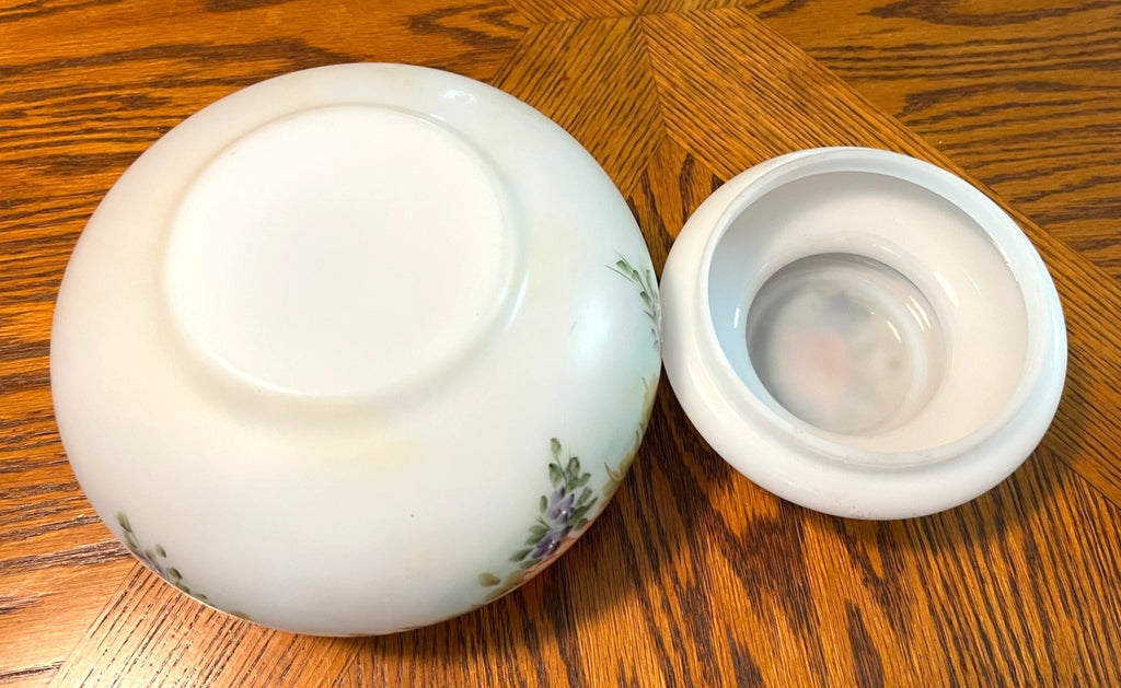 Vintage Hand Painted Milk Glass Lidded Biscuit Jar 7" high