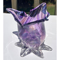 Vintage Hand Blown Murano Art Glass Vase Flared Ruffled Edge And Clear Starfish Base 5" Tall