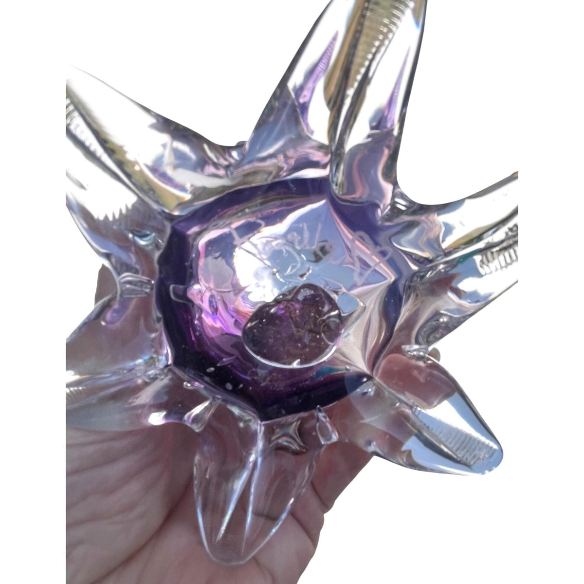 Vintage Hand Blown Murano Art Glass Vase Flared Ruffled Edge And Clear Starfish Base 5" Tall