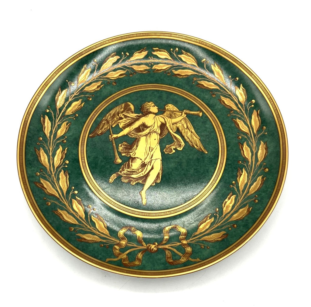 Williamsburg Mottahedeh 1996 Gabriel Green Collector Plate Green Gold Angel Design Porcelain Made In Portugal 8.25"