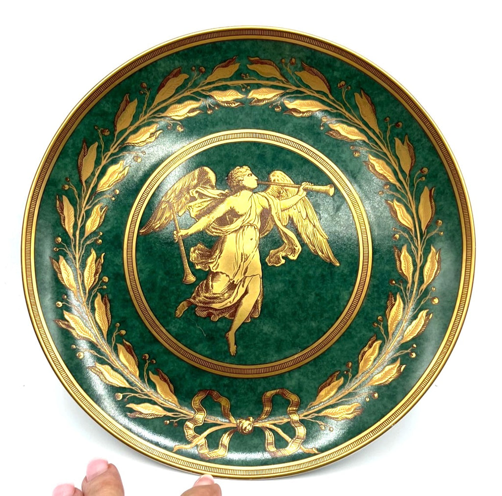 Williamsburg Mottahedeh 1996 Gabriel Green Collector Plate Green Gold Angel Design Porcelain Made In Portugal 8.25"