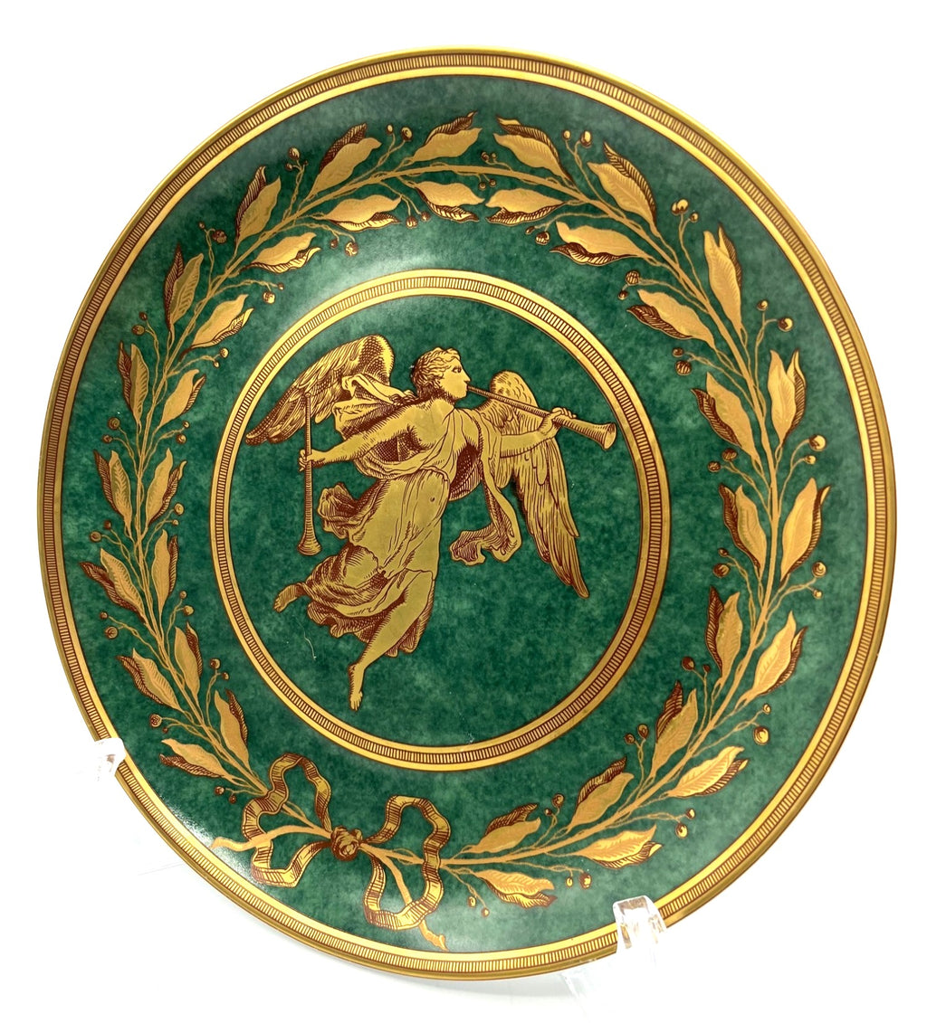 Williamsburg Mottahedeh 1996 Gabriel Green Collector Plate Green Gold Angel Design Porcelain Made In Portugal 8.25"