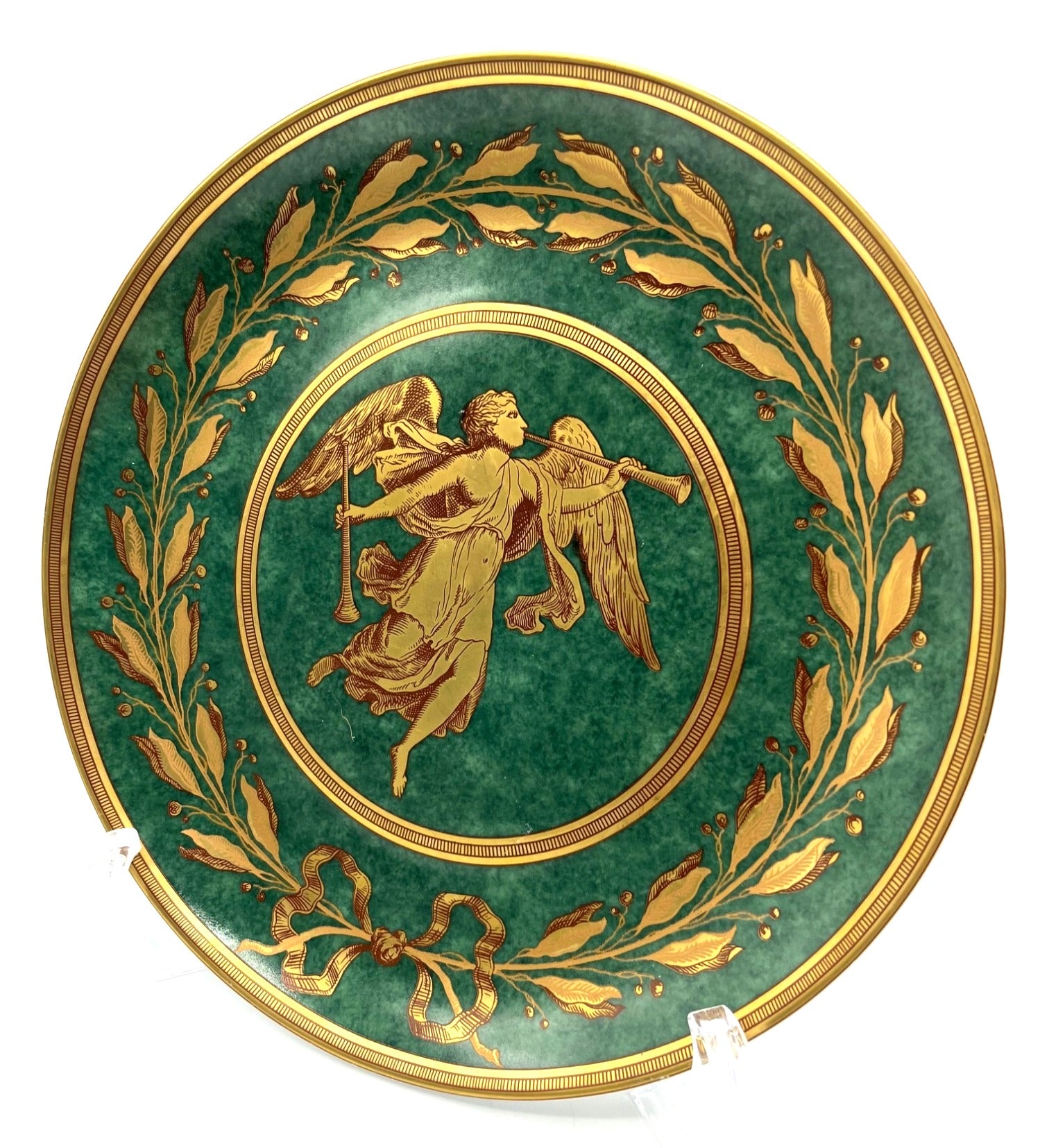 Williamsburg Mottahedeh 1996 Gabriel Green Collector Plate Green Gold Angel Design Porcelain Made In Portugal 8.25"