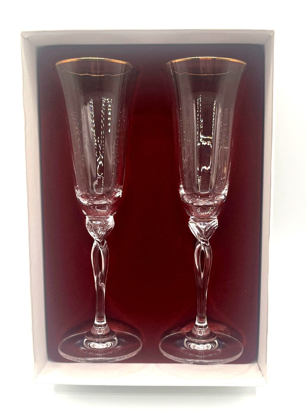 Oneida Crystal Toasting Flutes Pair 24% Lead Crystal 5 Oz 22K Gold Band