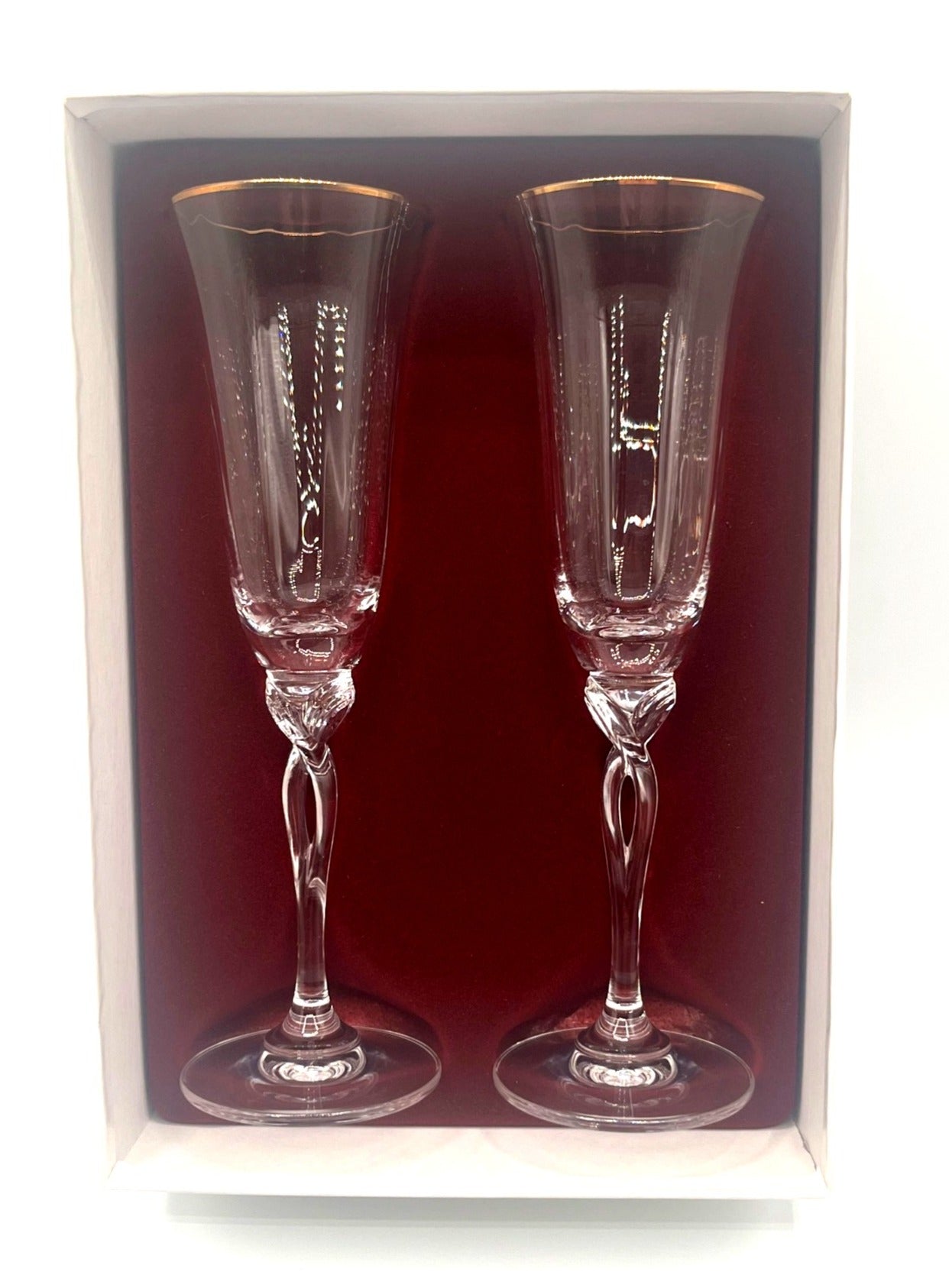 Oneida Crystal Toasting Flutes Pair 24% Lead Crystal 5 Oz 22K Gold Band
