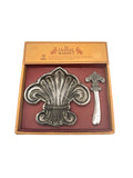 Fluer De Lis Metal Serving Dish and Spreader Set Global Market Handcrafted India