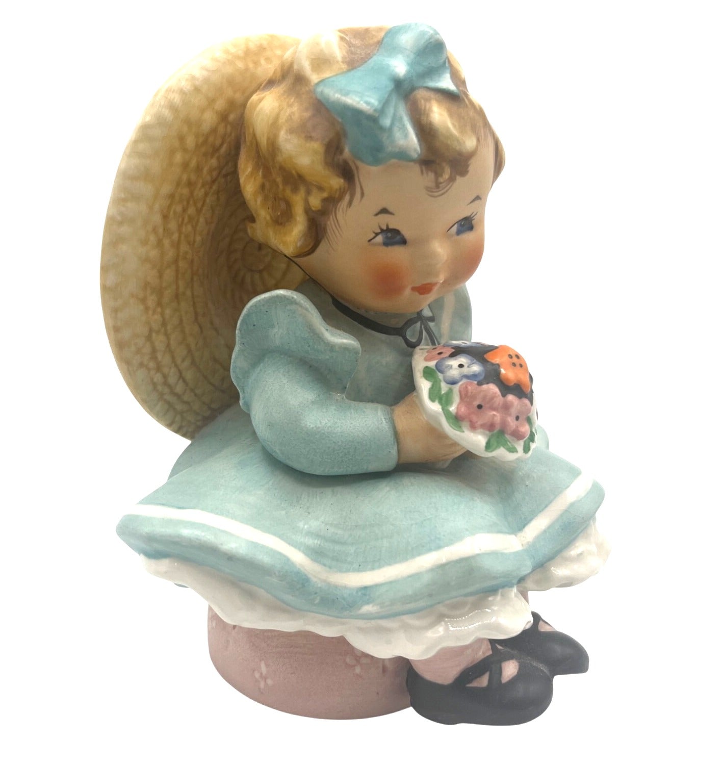 Hummel Goebel 1957 Girl Figurine Sitting Pretty With Straw Hat & Bouquet Of Flowers Rare Collectible Handcrafted Ceramic Germany 5" Tall