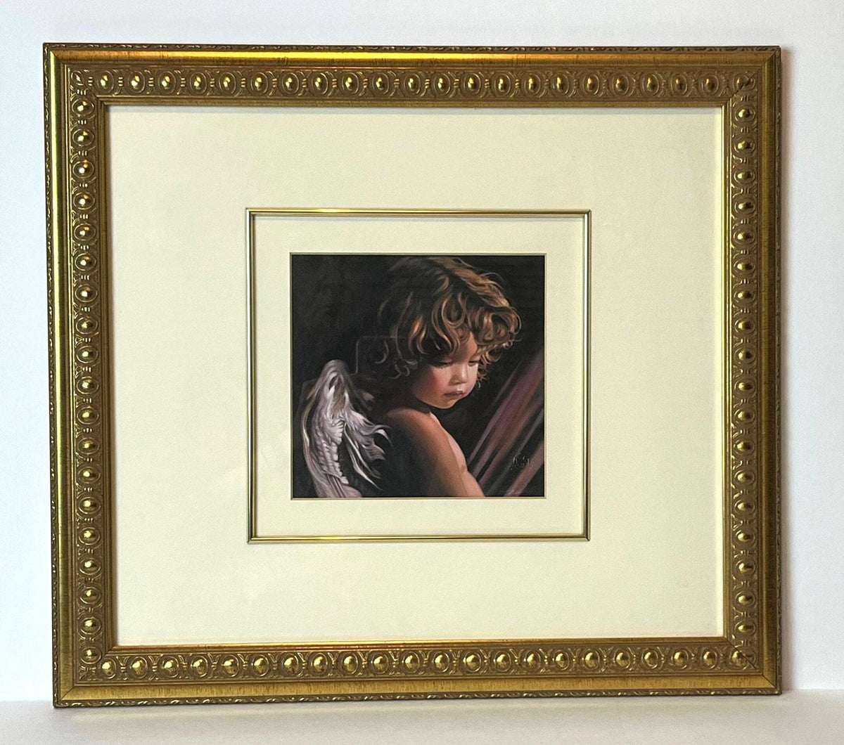 Rare Framed Print of Nancy Noel's Painting Angel Looking Down. Signed Embossed Certificate. Custom Frame. 18.75" x 16.75"
