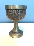 Vintage German BMF Rein Zinn Pewter Goblet Coat of Arms and Embossed Figures 5" high