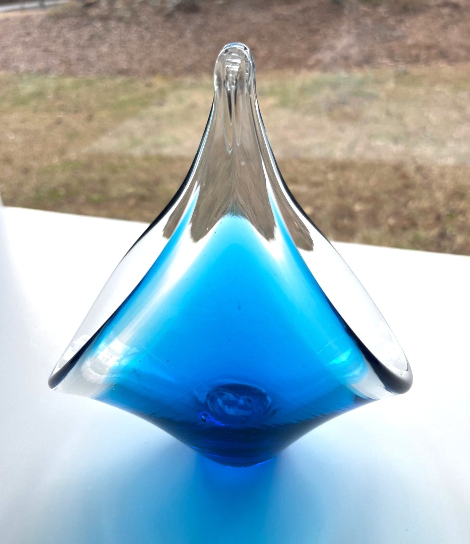 Vintage Murano Style Blue & Clear Venetian Art Glass Teardrop Sculpture 7" tall