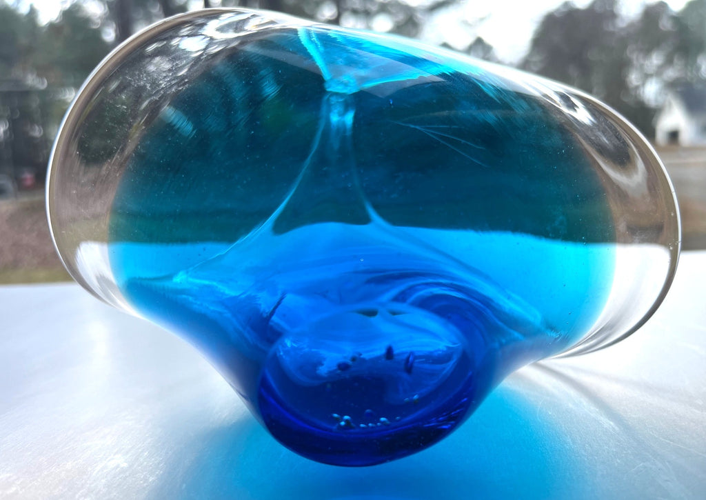 Vintage Murano Style Blue & Clear Venetian Art Glass Teardrop Sculpture 7" tall