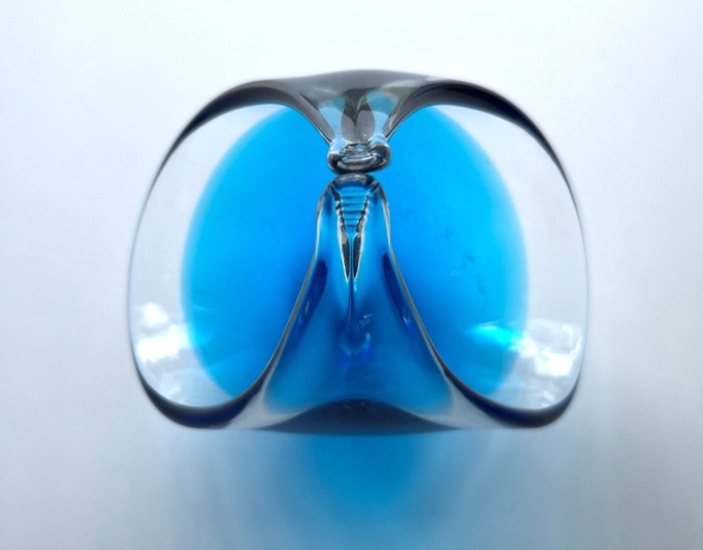 Vintage Murano Style Blue & Clear Venetian Art Glass Teardrop Sculpture 7" tall