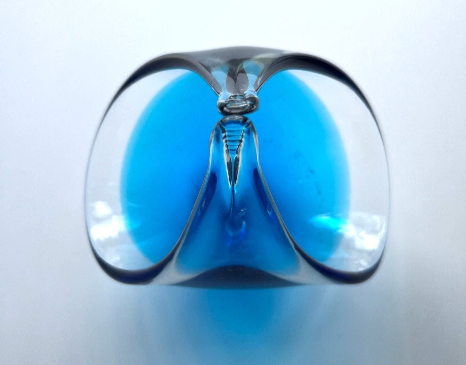 Vintage Murano Style Blue & Clear Venetian Art Glass Teardrop Sculpture 7" tall