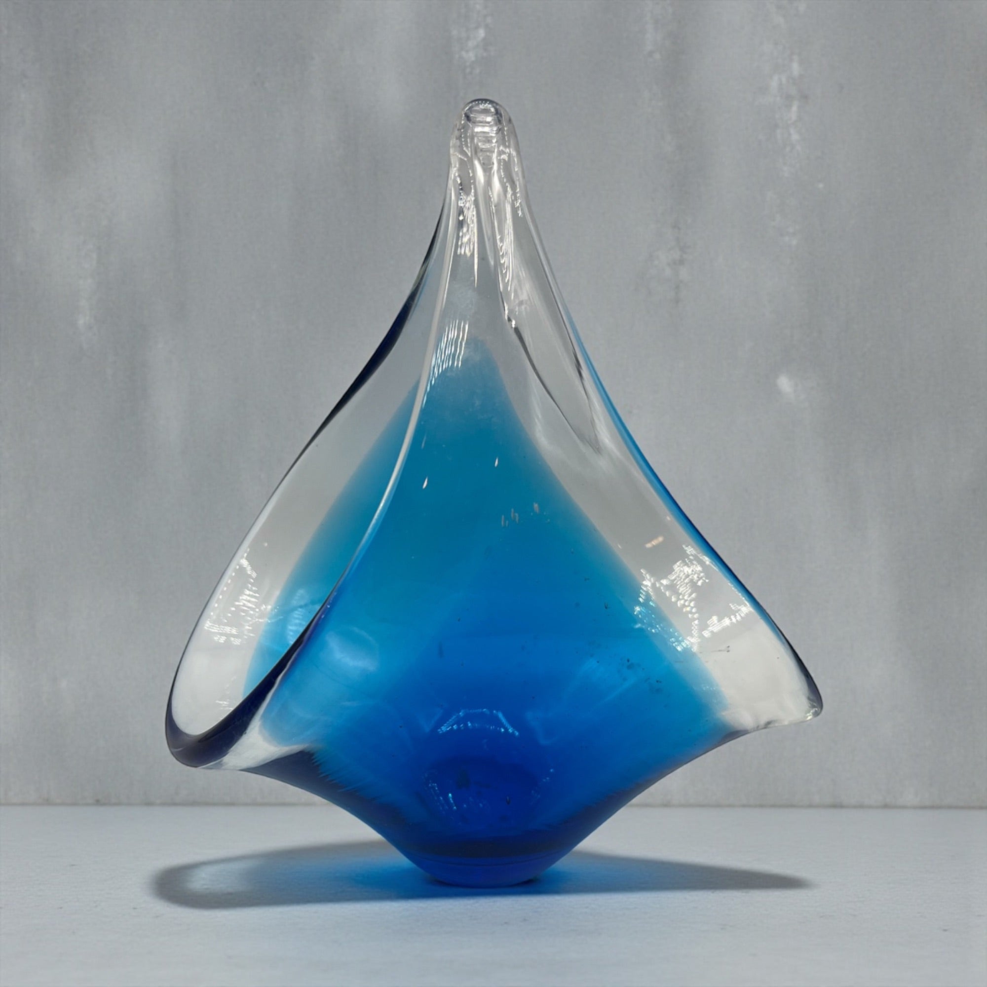Vintage Murano Style Blue & Clear Venetian Art Glass Teardrop Sculpture 7" tall