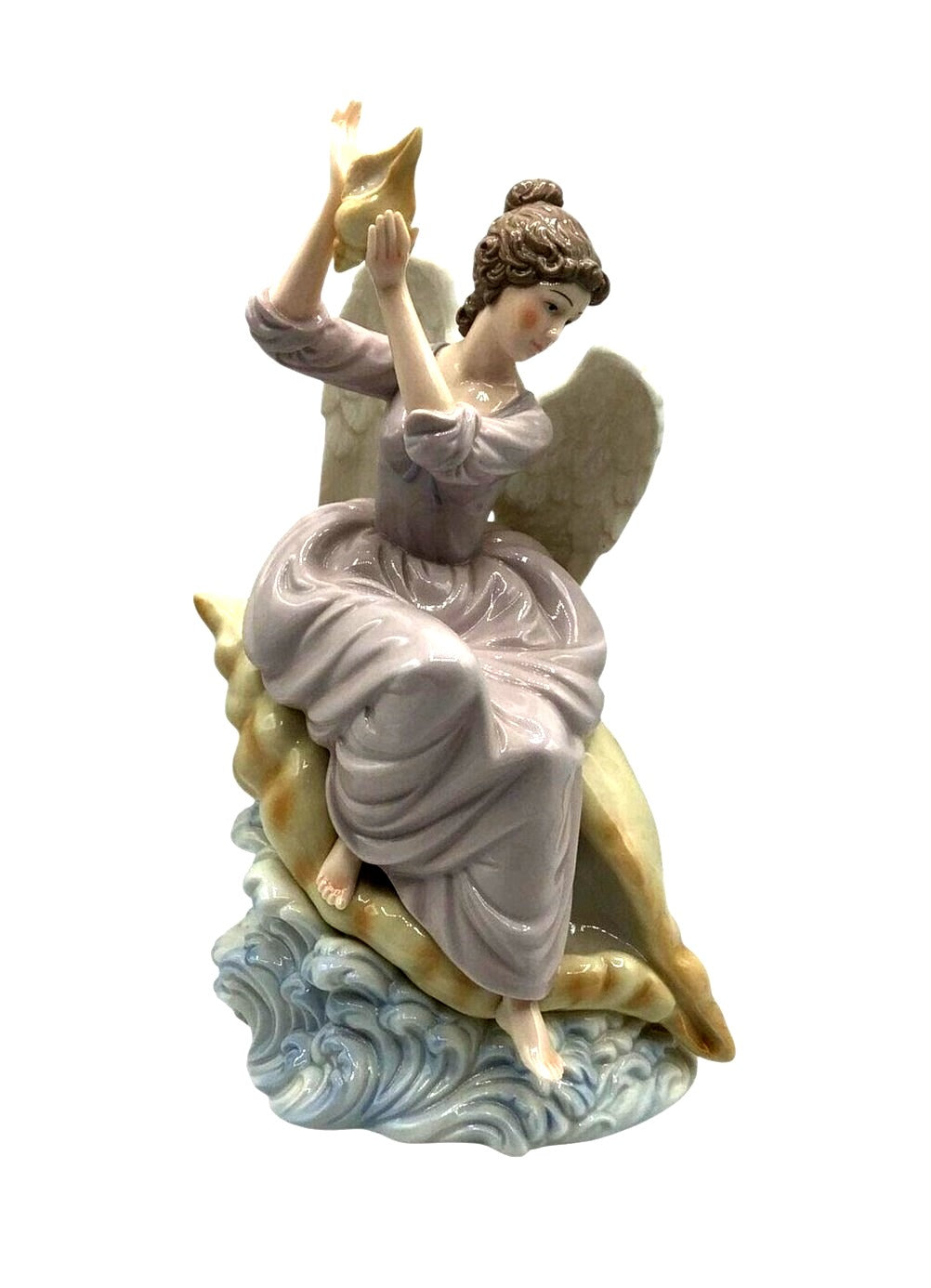 Grandeur Noel Angel at the Sea on a Large Sea Shell, made in China by O'Well. 12.5" tall