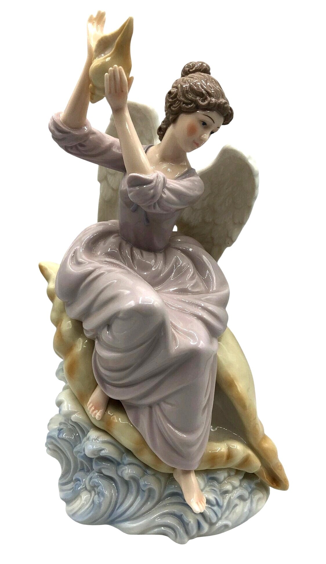 Grandeur Noel Angel at the Sea on a Large Sea Shell, made in China by O'Well. 12.5" tall