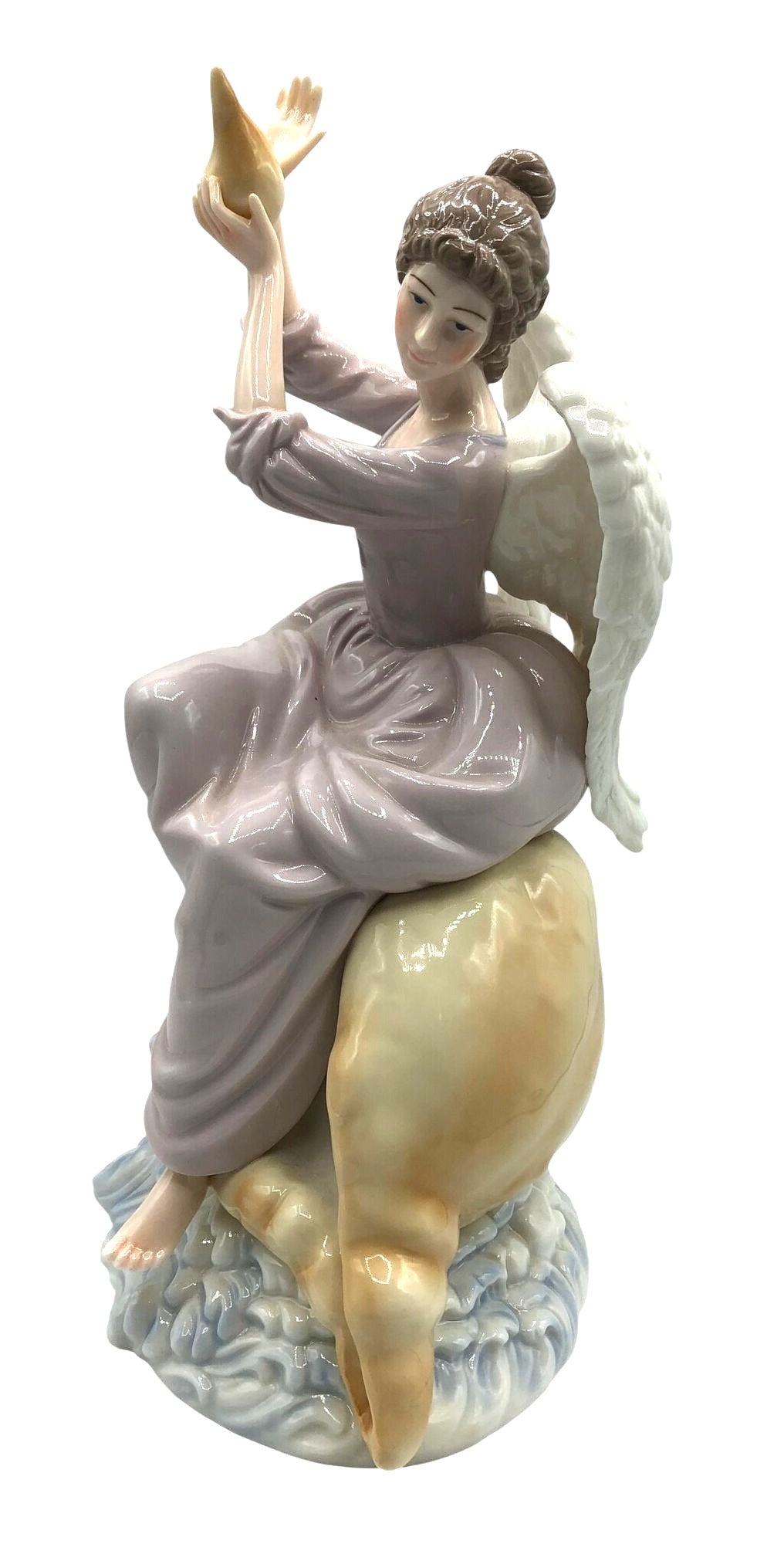 Grandeur Noel Angel at the Sea on a Large Sea Shell, made in China by O'Well. 12.5" tall