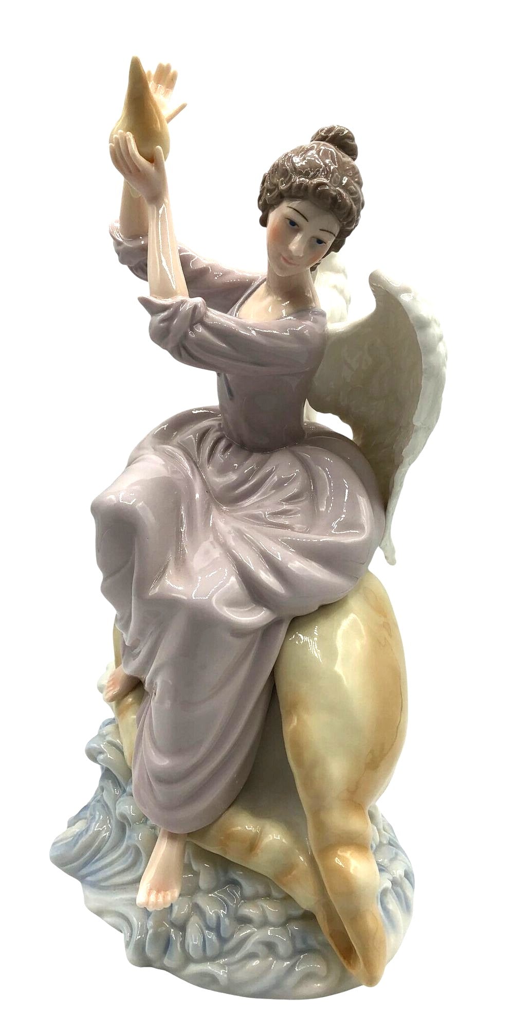 Grandeur Noel Angel at the Sea on a Large Sea Shell, made in China by O'Well. 12.5" tall
