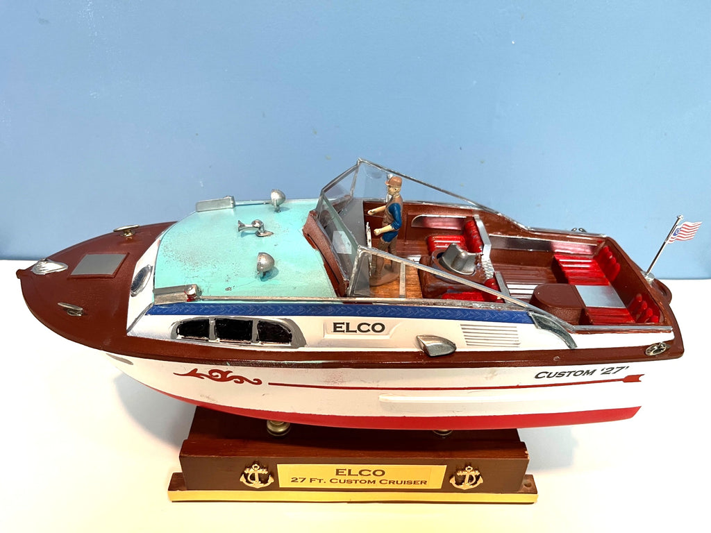 Chris Craft Style Model Boat Elco 27 Ft. Custom Cabin Cruiser Model Yacht 13” Long