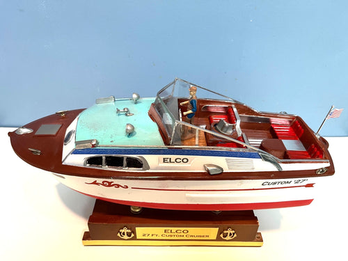 Chris Craft Style Model Boat Elco 27 Ft. Custom Cabin Cruiser Model Yacht 13” Long