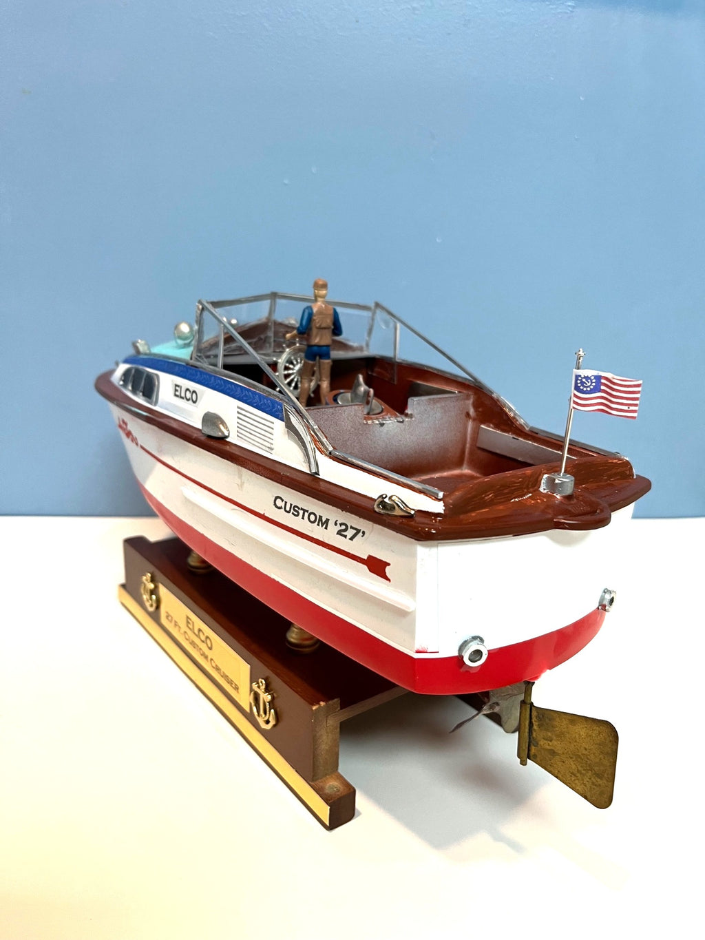 Chris Craft Style Model Boat Elco 27 Ft. Custom Cabin Cruiser Model Yacht 13” Long
