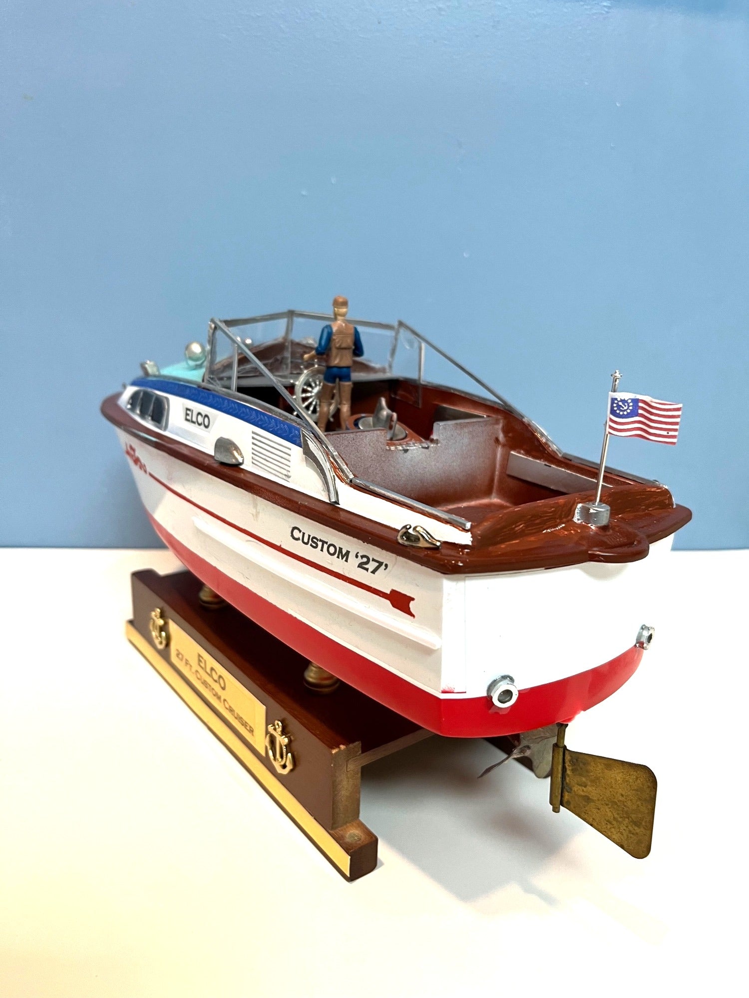 Chris Craft Style Model Boat Elco 27 Ft. Custom Cabin Cruiser Model Yacht 13” Long