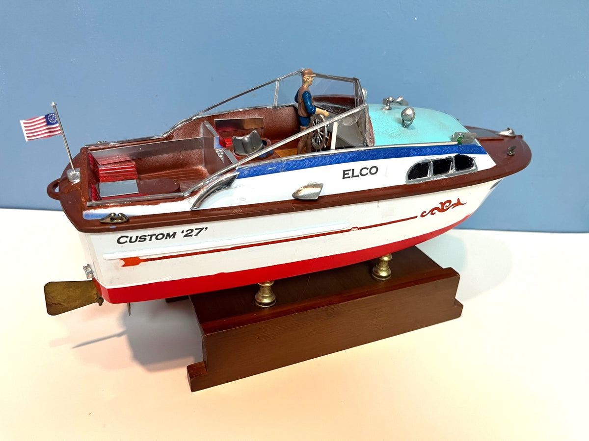 Chris Craft Style Model Boat Elco 27 Ft. Custom Cabin Cruiser Model Yacht 13” Long