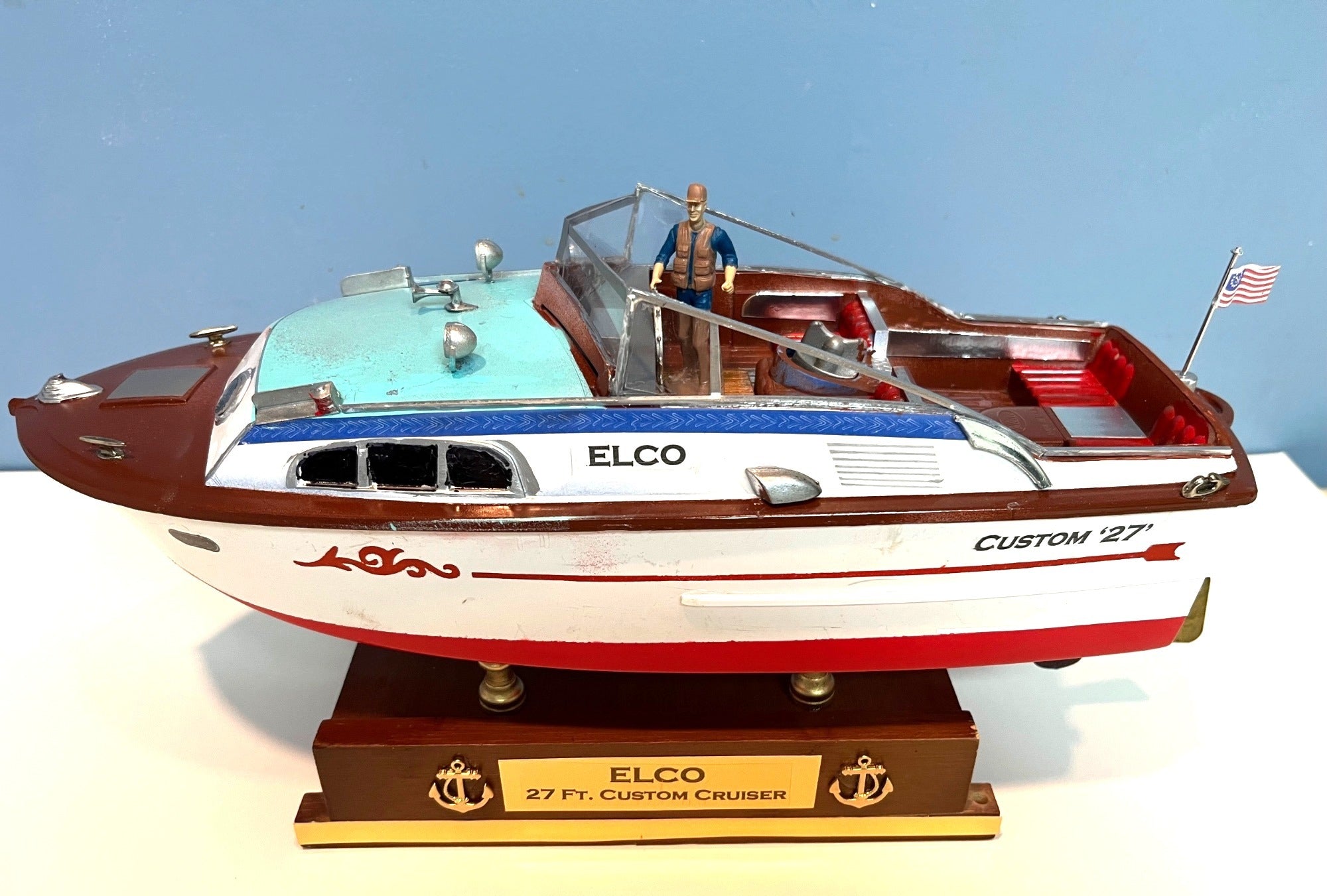 Chris Craft Style Model Boat Elco 27 Ft. Custom Cabin Cruiser Model Yacht 13” Long