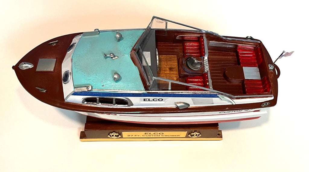 Chris Craft Style Model Boat Elco 27 Ft. Custom Cabin Cruiser Model Yacht 13” Long