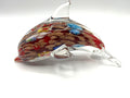 Handcrafted Murano-Style Glass Dolphin Figurine With Multicolor Floral & Gold Accents 5" long