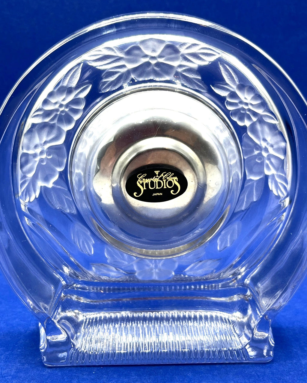Crystal Clear Studios Etched Flowers Glass Desk Clock With Gold Roman Numeral Face 6.5 x 6.5"