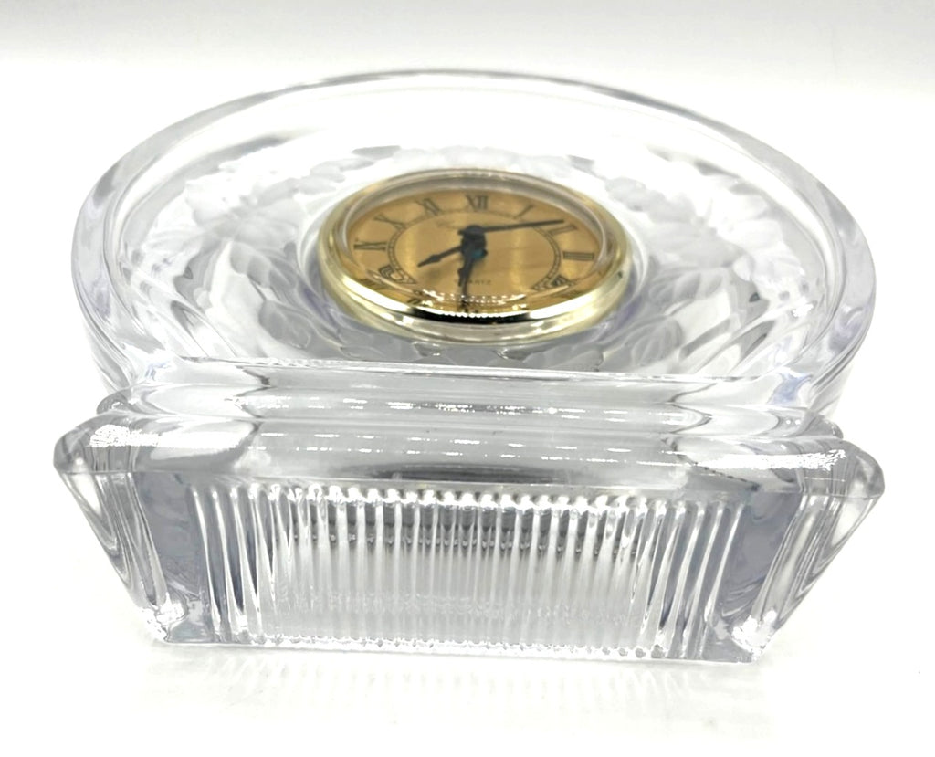 Crystal Clear Studios Etched Flowers Glass Desk Clock With Gold Roman Numeral Face 6.5 x 6.5"