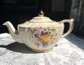 Vintage Sadler England Cream Teapot With Fruit & Floral Design Gold Trim 2-Piece Set