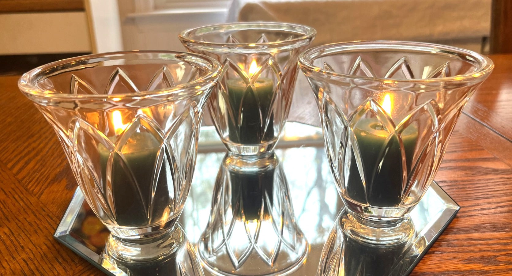 Set Of 3 PartyLite Crystal Votive Candle Holders with Original Box (Mirror not Included)