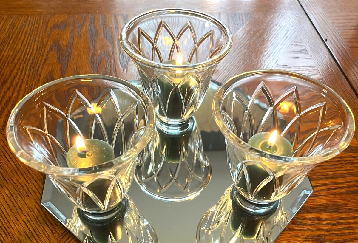 Set Of 3 PartyLite Crystal Votive Candle Holders with Original Box (Mirror not Included)