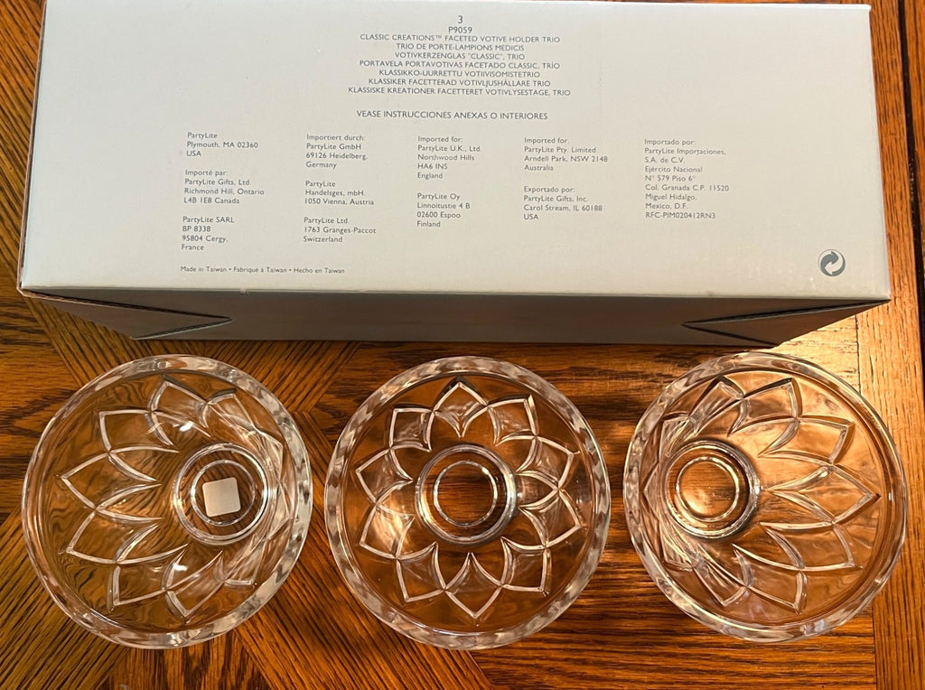 Set Of 3 PartyLite Crystal Votive Candle Holders with Original Box (Mirror not Included)
