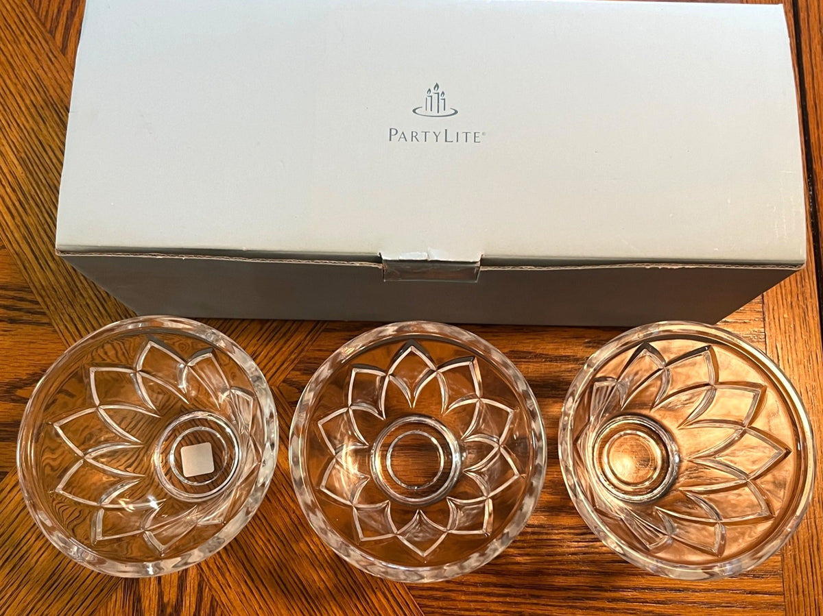 Set Of 3 PartyLite Crystal Votive Candle Holders with Original Box (Mirror not Included)
