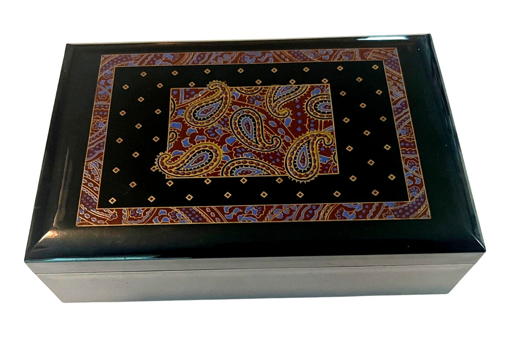 Vintage Black Lacquerware Jewelry Box With Mirror & Paisley Design By Otagiri Japan Plays Feelings