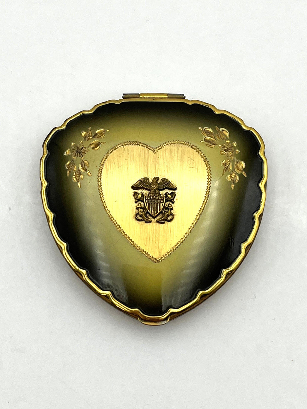 1940's WWII Lady's Compact with Navy Marine Emblem Eagle Anchors and Swords